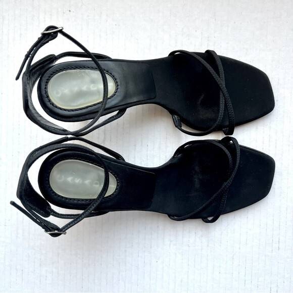 Casadei‎ Black Sandals w/ Ankle Strap & Rattan Bamboo Look Heels Women Sz US 4.5 - Picture 6 of 15